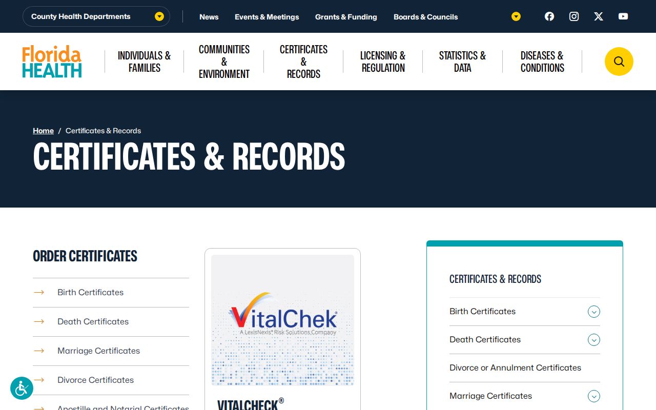 Orlando residents directory Florida vital records access