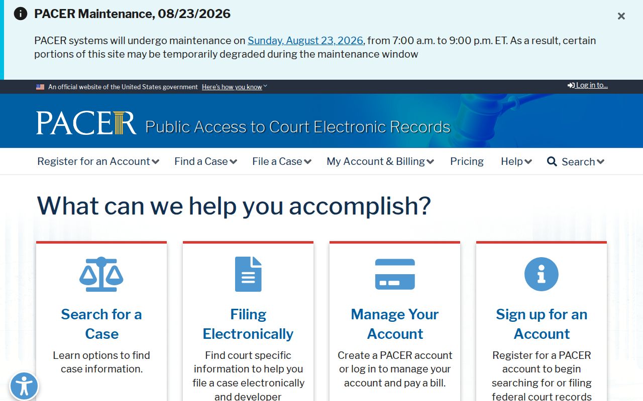 PACER federal court search access for Orlando federal cases
