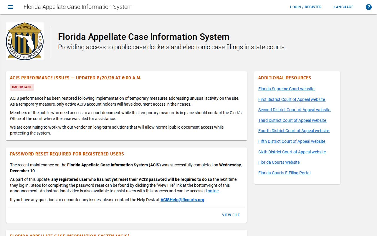 Florida ACIS appellate case search used in an Orlando resident lookup