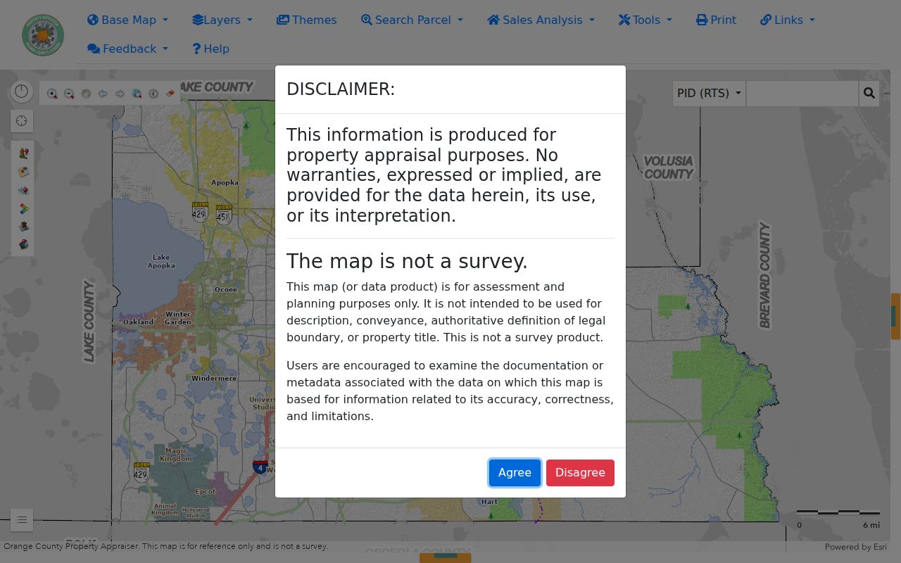 Orlando street directory view in the Orange County parcel map